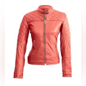 NWT [Leather Skin] Quilted 100% Genuine Leather Moto Jacket in Pink Women’s L